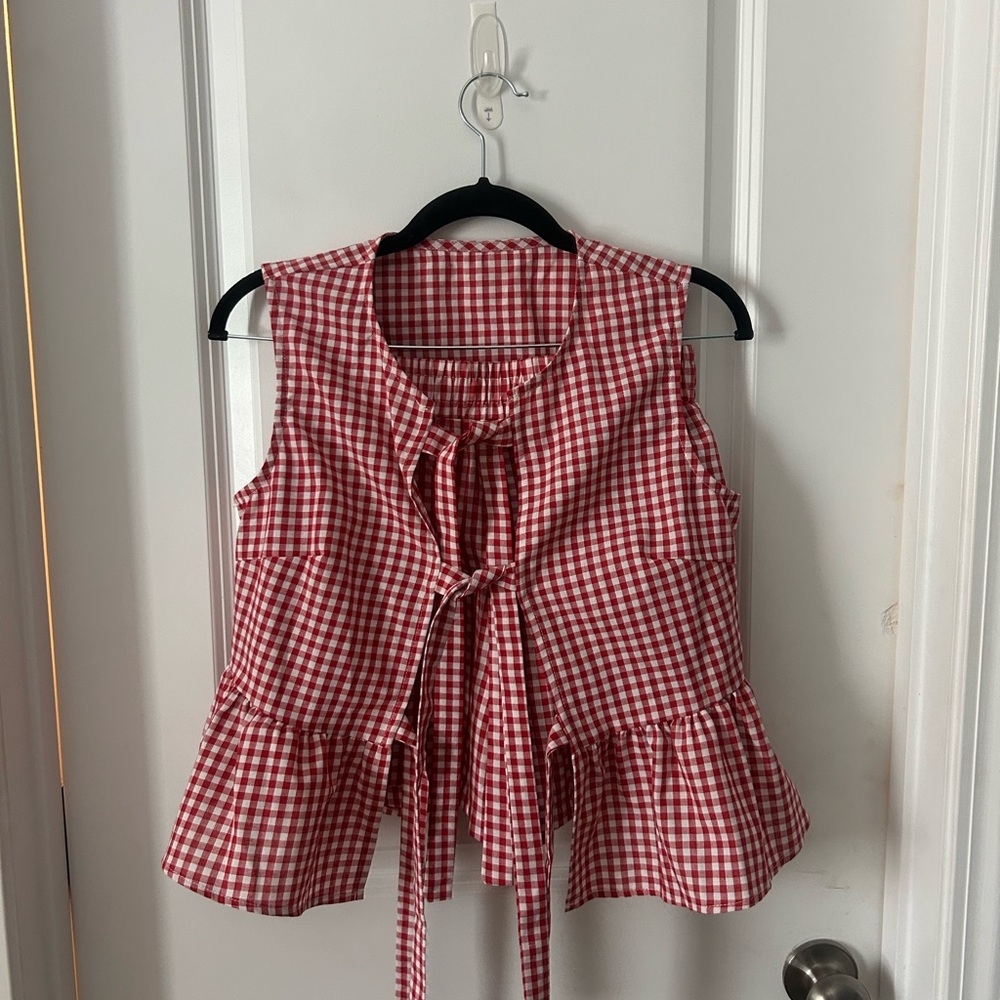 Red Gingham Sleeveless Top